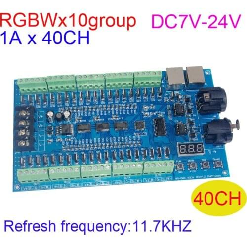 LED Decoder DC7V-24V RGBW 40CH DMX512 10 Group 16bit 11.7KHZ Refresh frequency 1Ax40 channel RGBW LED Controller dimmer