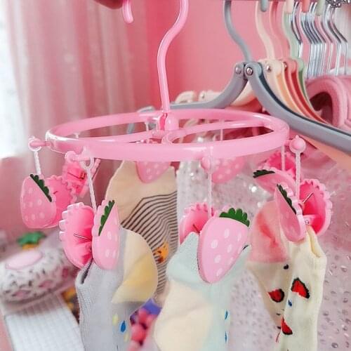 Lovely Cartoon Pig Strawberry Pink Underwear Sock Hanger Multi-function Plastic Clothes Rack 8 Clip Windproof Drying Racks New