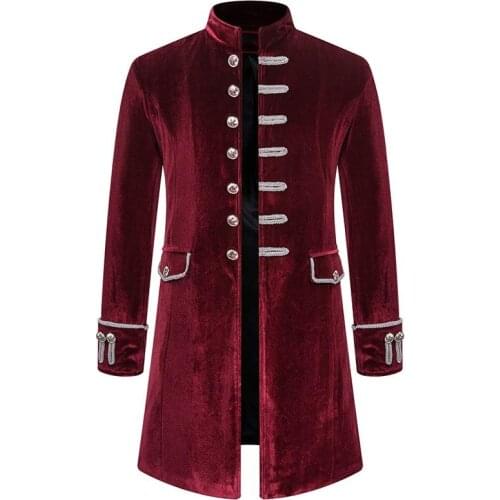 Vintage Wine Red Velvet Tailcoat Gothic Jacket with Acetate Viscose Material and Single Breasted Closure long royal court model