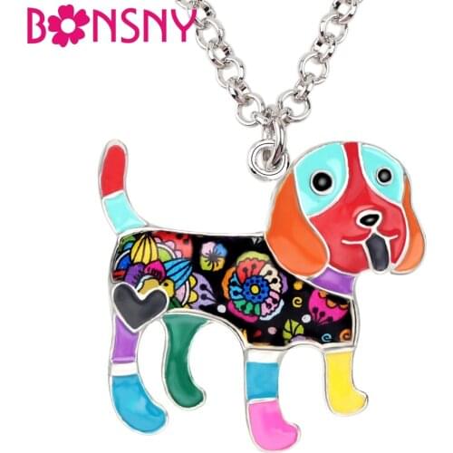 Bonsny Statement Enamel Happy Beagle Dog Necklace Alloy Collars Pendant Cartoon Animal Jewelry For Women Girls Pet Lovers Gift