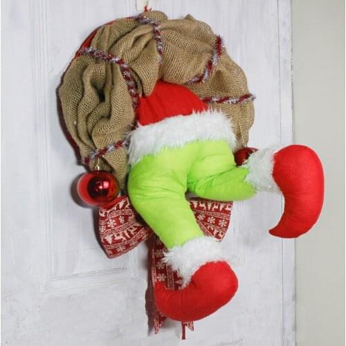 Funny Christmas Thief Garland Burlap Bag Santa Claus Butt and Legs Living Room Wall Decoration Plush Toys Gifts for Children