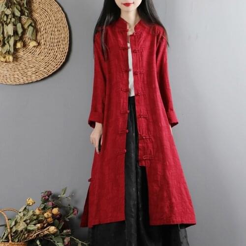 Chinese Style Clothing Women Autumn Long Jacket Gown Cotton Loose Full Sleeve Linen Kimono Vintage Tai Chi Clothing Teaism 11413