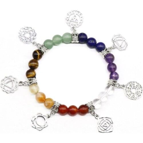 1Pc Natural Bracelet 8mm Colorful Agate Crystal Beads Yoga Symbol Hand Ornament Reiki Healing Energy Gift For Women Jewelry
