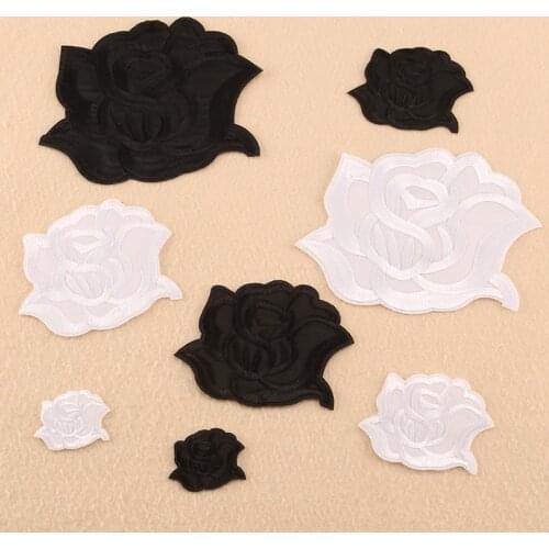 100pcs/lot Black White Rose Embroidery Patch Flower Floral dress shirt Clothing Decoration Accessory Iron Heat Transfer Applique