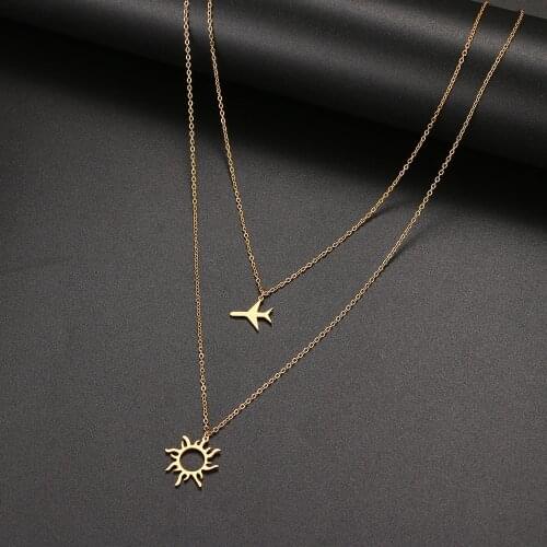 2021 Stainless Steel Sun Totem Aircraft Layered Models Necklace For Women Necklaces Exquisite Pendant Chain Party Friend Jewelry
