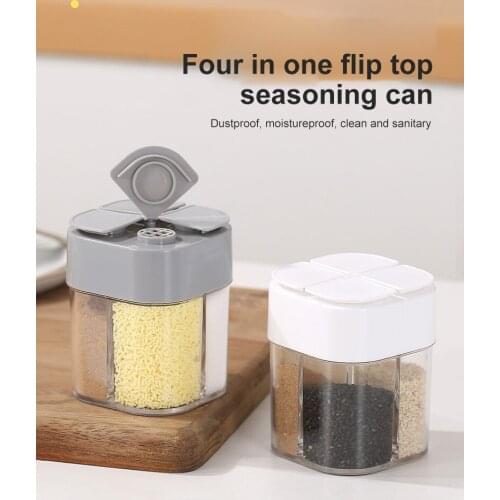4 In 1 Kitchen Seasoning Box Plastic Salt Tank Combination Sealing Moisture Proof Home Pepper Powder Storage Seasoning Container