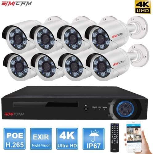 4K 8MP Ultra HD POE IP Video Surveillance NVR Kit With Audio Out Door Bullet Indoor Dome Human Detection Security Camera System