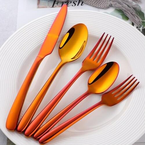 5 Pcs/Set Western Dinnerware Set Stainless Steel Knife Fork Spoon Set Rose Gold Cutlery Set Dinnerware Set Wholesale