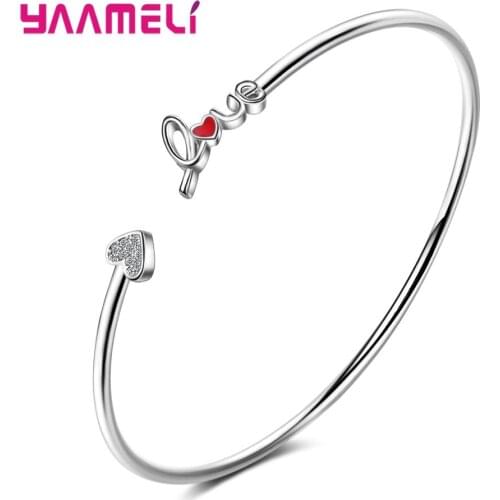 S925 Minimalist Letter Love Cuff Bracelet For Women Girl Fashion Blue Opal Opening Bracelet Jewelry Gift