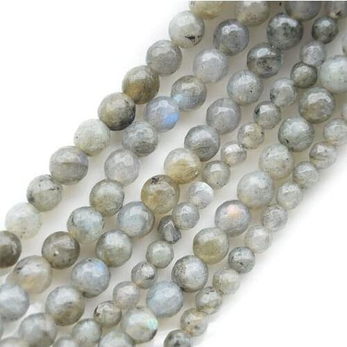 4-12mm Natural Round Faceted Gray & Yellow Labradorite Stone Beads For Jewelry Making Beads Bracelets 15'' Needlework DIY Beads