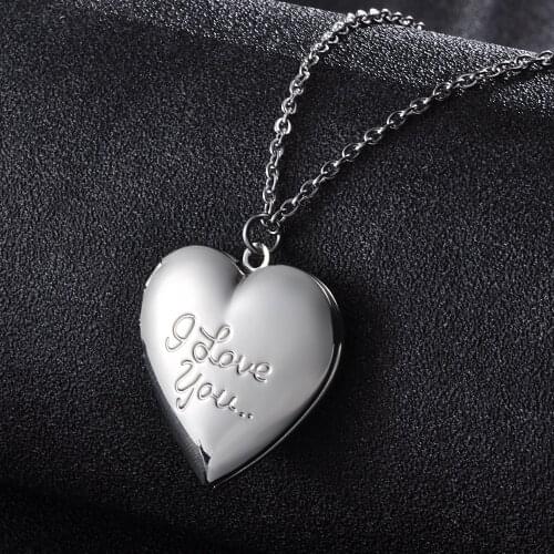 10pcs/lot Heart Photo Frames Locket Necklaces I Love You Letter Pendant Necklace Jewelry Can Open For Women Gift