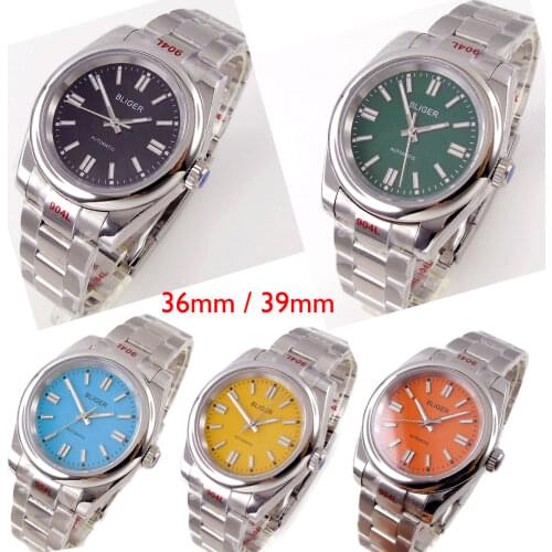 BLIGER 36mm/39mm Green/Blue/ Automatic Men Watch Polish Bezel MIYOTA 8215 Brushed Oyster Band Batons Hand Business Wristwatch