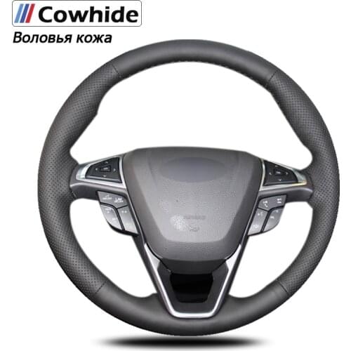 Handsewing Black Genuine Leather Steering Wheel Covers for Ford Fusion Mondeo 2013 2014 EDGE 2015 2016