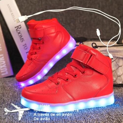 Size 25-46 Kids Led USB Recharge Glowing Shoes Childrens Hook Loop Shoes Childrens Glowing Sneakers Kids Led Luminous Shoes