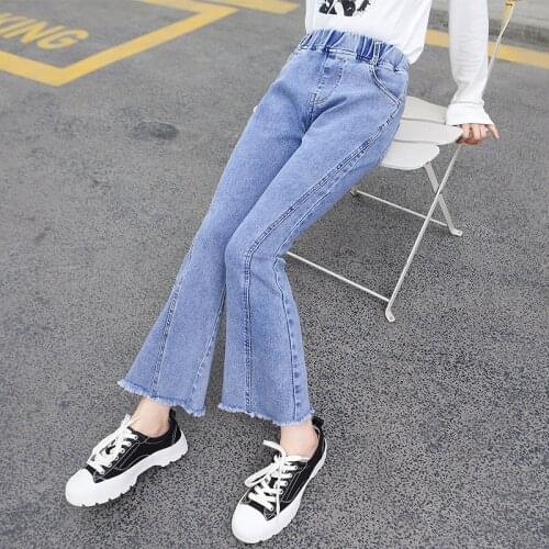 Jeans Girls Boot Cut Trousers Clothing New 2021 Spring Autumn Kids Fashion Denim Pants Clothes Children Mid Waist Blue Bottoms