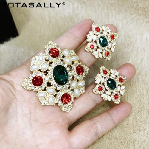 F.J4Z 2021 Luxury Brooches Pins for Women Gorgeous Stone Rhinestone Simulated Pearl Statement Earrings Lady Cocktail Accessories