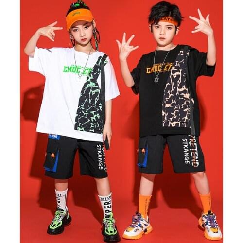 New Hip Hop Dancing Clothes For Children Summer Short Sleeve T Shirt Shorts Girls Ballroom Jazz Boys Street Dance Costume BL6008