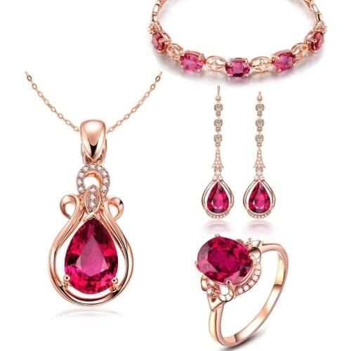 Retro Silver 925 Jewelry Set Rings Earrings Bracelet Necklace with Ruby Gemstone Wedding Party Accessories for Women Wholesale