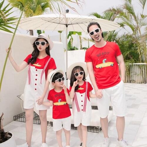 Summer Family Matching Outfits Mother Daughter Dad and Son Matching Cotton T-shirt &Shorts Family Look Matching Couple Outfits
