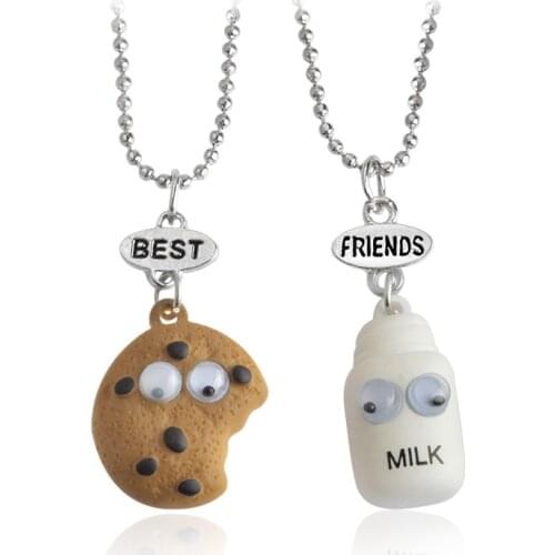 Miss Zoe 2pcs/set BEST FRIENDS BEST BUDS Miniature Cookies Biscuit Milk Pendant Necklaces BFF Friendship Jewelry Gift Birthday