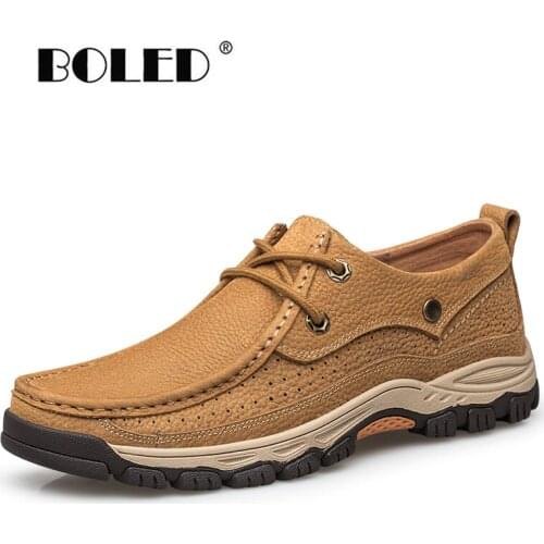Natural Cow Leather Flats Shoes Men Handmade Spring Autumn Outdoor Casual Men Shoes Soft Comfort Non-slip Walking Shoes