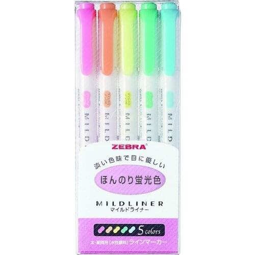 Zebra Mildeliner 5 Colors Highlighter Pen Set Coloring for Text Painting Surligneur Fluo School Papelaria Markers Wkt7-5c