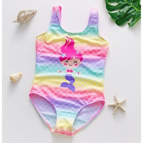 3-12 Years Children Kids Girl Swimsuit with Mermaid Flamingo Pattern One Piece Swimwear Infant High Waist Summer Clothing