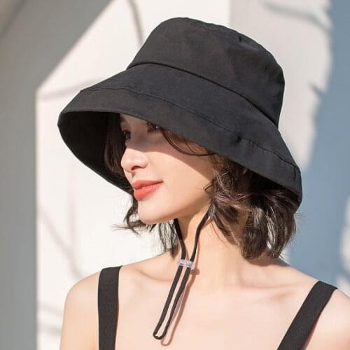 Fashion Summer Dangle Brim Bucket Hat Women Reversible Korean Fisherman Hats Anti-sunburn Caps Ladies Outside Hip Hop Hats Beige