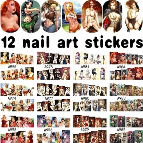12 sheets sexy lady design water transfer nail art decortion sticker decals beauty manicure tools New Arrivals A984