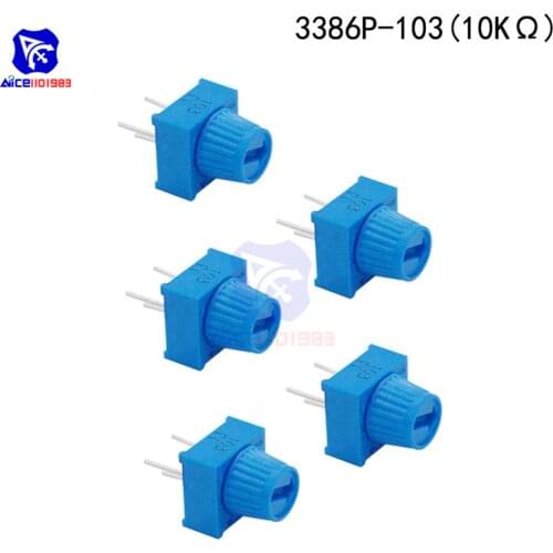 5PCS/Lot Potentiometer Resistor 10KΩ Ohm 3386P-103 Single Turn Breadboard Trim Potentiometer with Knob for Arduino Trimpot