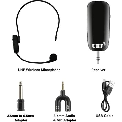 2 in1 Handheld UHF Wireless Microphone Professional Head-Wear Mic Volume Amplifier Microphone for Speech Teaching Live Streaming