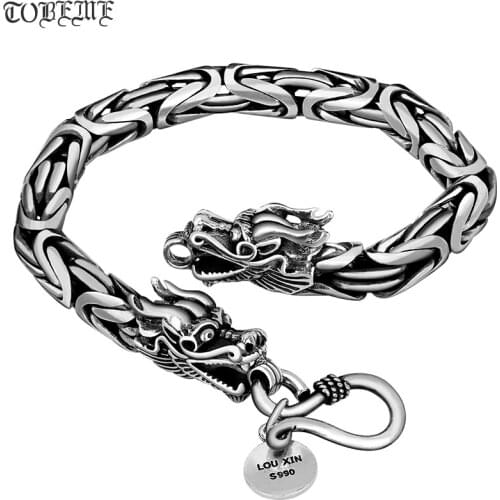 Handmade 990 Silver Dragon Bracelet Vintage Pure Silver Power Dragon Bracelet Good Luck Dragon Bracelet for Men