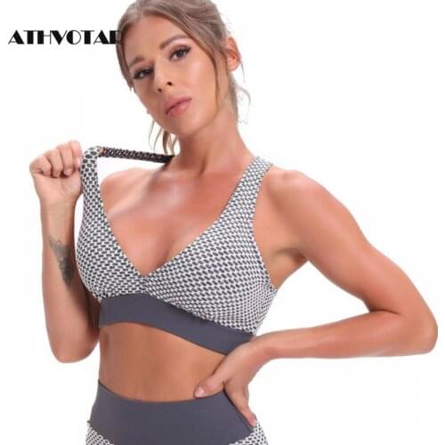 ATHVOTAR Sports Bras For Women Jacquard Workout Shockproof Gym Undearwear Cross Back Runnning Bralette Sexy Soft Female Bras