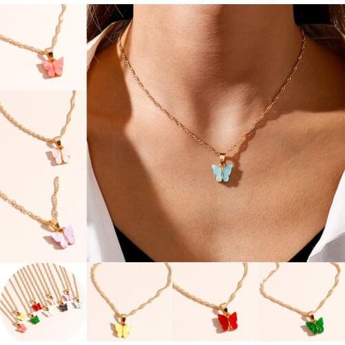 Creative Enamel Mini Butterfly Necklaces for Women Colourful Animals Chain Necklaces Pendants GIrl Daily Jewelry Gifts