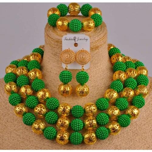 Green simulated pearl costume necklace african wedding jewelry set nigerian beads jewelry sets ZZ19