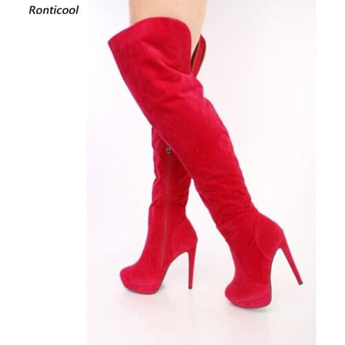 Ronticool Women Winter Over The Knee Boots Suede Side Zipper Stiletto Heels Round Toe Gorgeous 12 Color Party Shoes US Size 5-20
