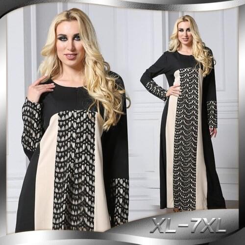 Middle East Abaya Dress For Women New Fashion Robe Featured National Costume Muslim Lace Stitching Long Sleeve Large Size