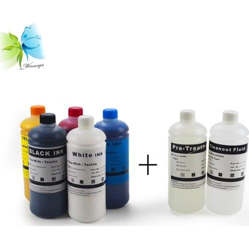 2 White + C M Y K + Pre-treatment Textile DTG Ink for Epson f2000 l800 1390 L1800 Printer