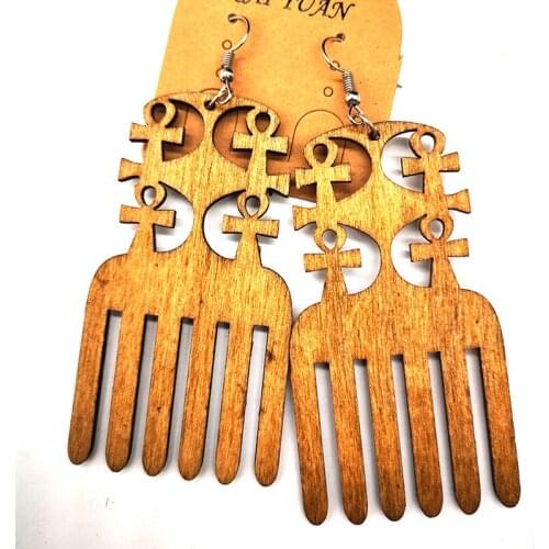 2020 ankh pick comb Wooden Earrings