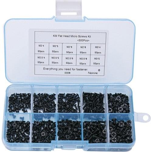250Pcs/500Pcs M2 M2.5 M3 KM Screw Flat Head Phillips Screws Laptop Notebook Screws Set Kit for computer small screw