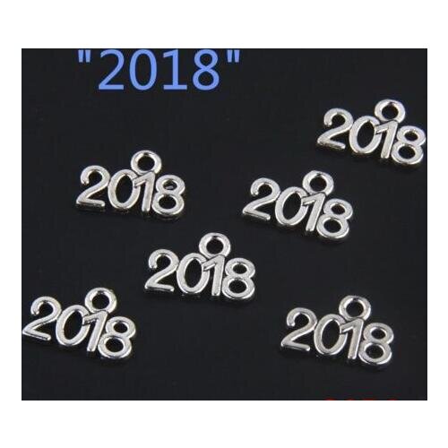 50Pcs Year Number 2018/2019/2020 Tibetan Alloy Fashion Pendants Silver 14*9mm