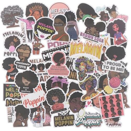 50Pcs Inspirational Melanin Poppin Black Girl Sticker DIY Luggage Laptop Decal
