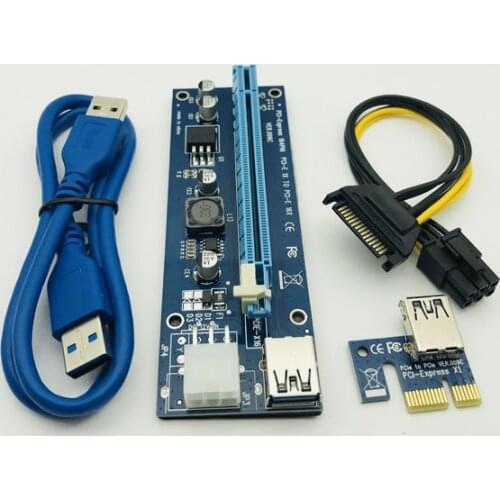 50pcs VER006C Molex 6 pin PCIE PCI-E Express 1X to 16X Riser Card Extender 60cm USB 3.0 Cable for Mining Bitcoin Miner Antminer