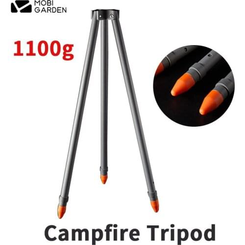 Mobi Garden Camping Accessories Campfire Tripod Height 1.2m Adjustable Hanging Chain Alumina Material Shelf Outdoor Cooking Tool