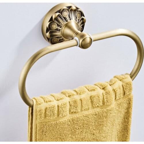 Antique Towel Ring Vintage Brass Luxury Bronze Bathroom Bath Towel Holders Wall Mounted Towels Hanger for Kitchen Bath Accessory