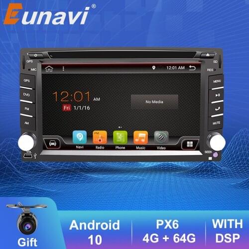 Eunavi 2 Din Android 10 Car Multimedia Player DVD Radio GPS Navigation Universal Auto 2din Touch Screen 4G 64GB DSP WIFI Audio