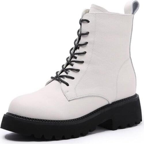 Women Shoes Ankle Autumn British Genuine Leather Thick With Fur Ladies Short Boots Motorcycle Platform Winter Woman Shoes q71