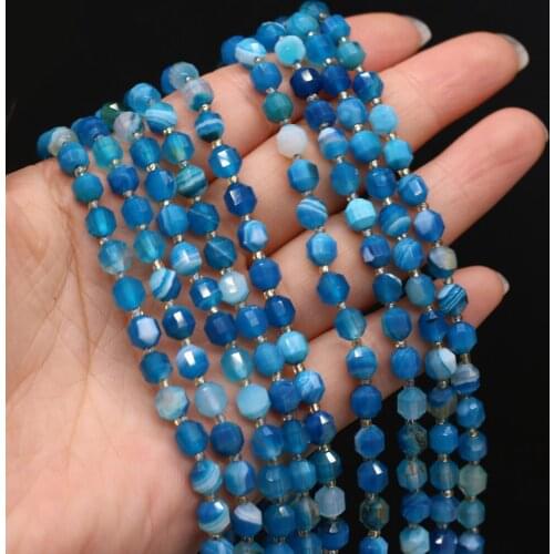 Blue Stripe Agate Natural Semi-precious Stone Round Cut Bead 6mm DIY for Making Jewelry Necklace Bracelet Accessories Gift 38cm