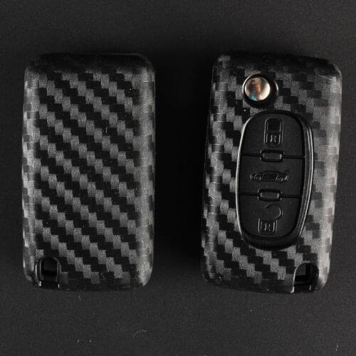 Bilchave 2/3 Buttons Carbon Fiber Silicone Remote Key Case Cover Fob For PEUGEOT 207 307 308 407 408 For Citroen C3 C4 C4L C5 C6