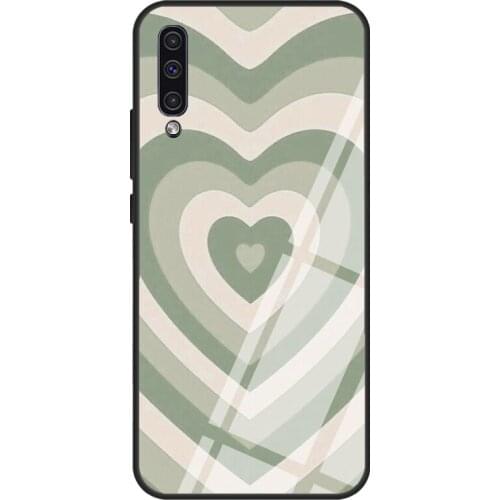 Green Latte Heart Case For Samsung A72 A71 A51 A31 A40 A50 A70 A20e A21S A12 A32 A52 Tempered Glass Cover